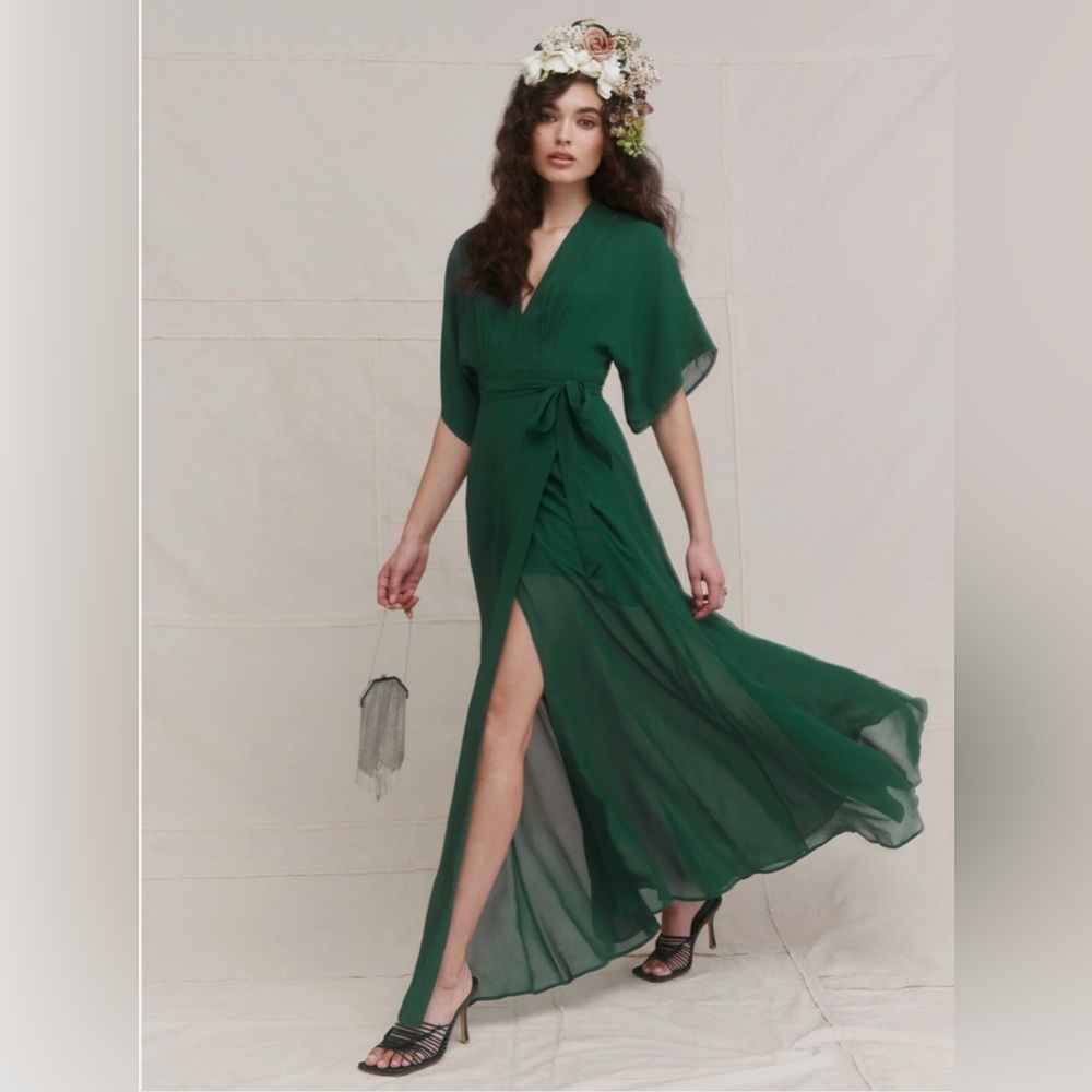 Reformation Winslow Dress in Emerald, size XS